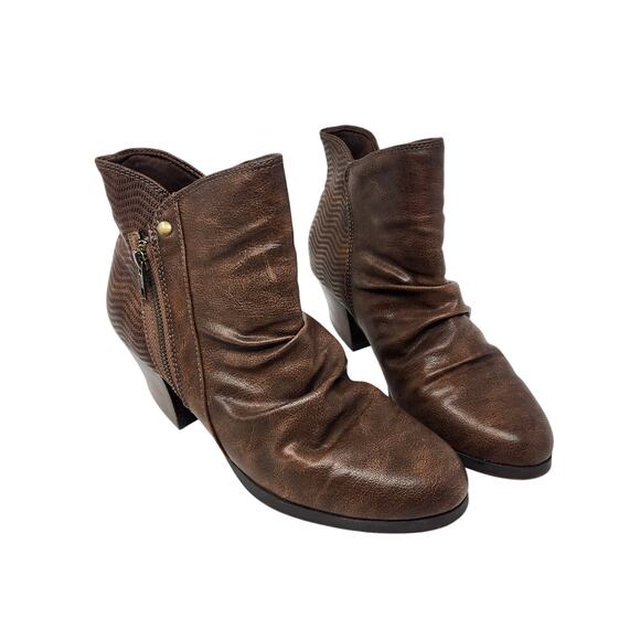 Baretraps Faux Leather Vegan Langley Ankle Boots Brown Side Zip Size 10 M - Picture 1 of 8